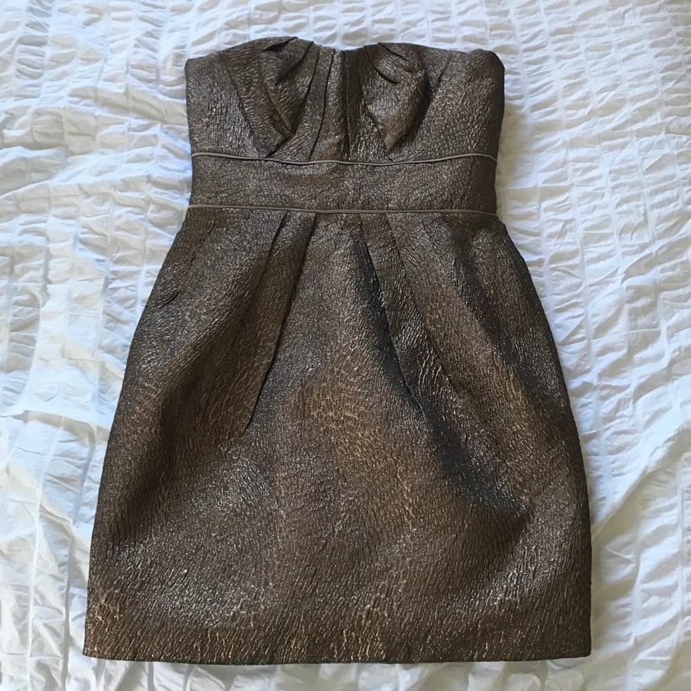 Strapless Metallic Bronze Mini Dress